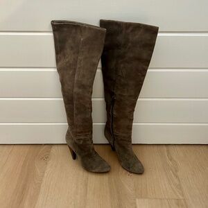 Ash from Revolve Over the Knee Boot Suede Taupe